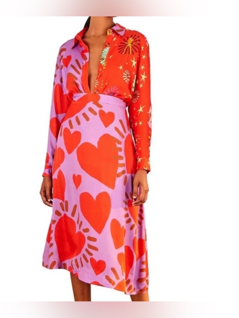 Farm Rio Anthropologie Maximalist Resort Tropical Wild Hearts Midi Skirt Red L